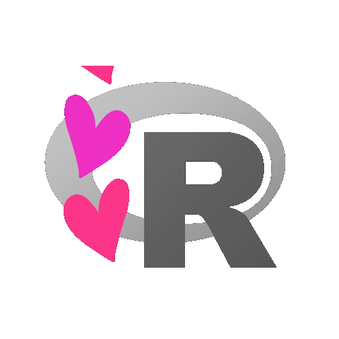 The R logo with pink hearts floating next to it.