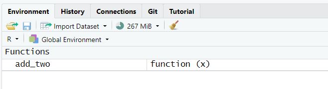 A screenshot of the Environment tab in the RStudio environment, which displays the set of objects created by the user that are stored in the global environment and can be used for analysis. This is where we've see the datasets we read in stored!