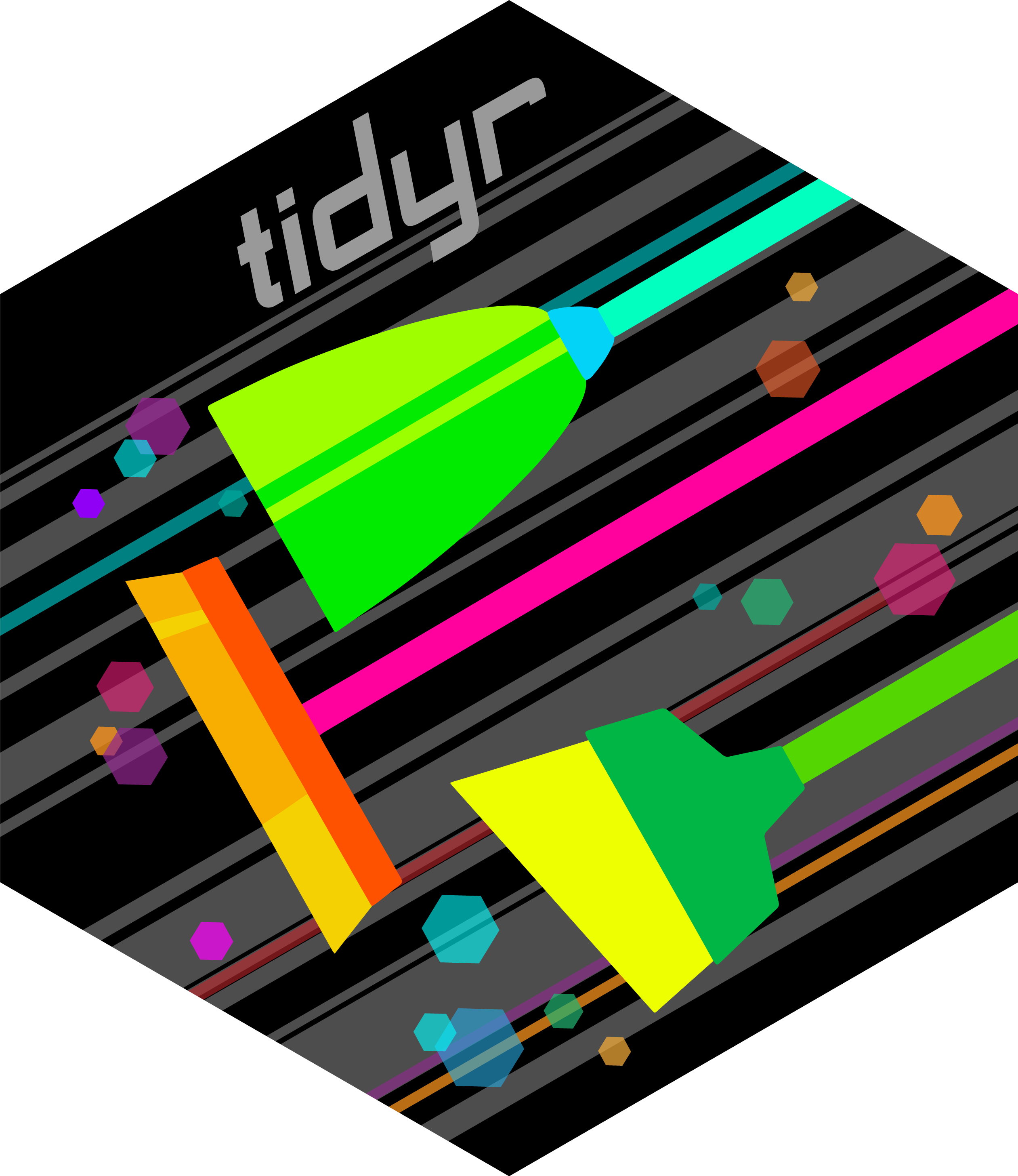 Hexagonal sticker for the 'tidyr' package from RStudio. The design features a tidy broom sweeping across, symbolizing data cleaning and organization. The background is a soft gradient of blues, and the package name 'tidyr' is prominently displayed in white near the bottom.