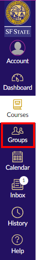 Screenshot of Canvas homepage noting with an arrow where the Groups a student is in can be found.